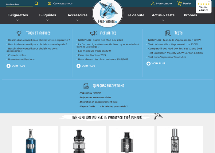 site internet Free-Vapote Aime La Plagne - intégration du menu 01