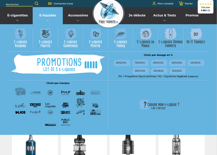 site internet Free-Vapote Aime La Plagne - intégration du menu 02
