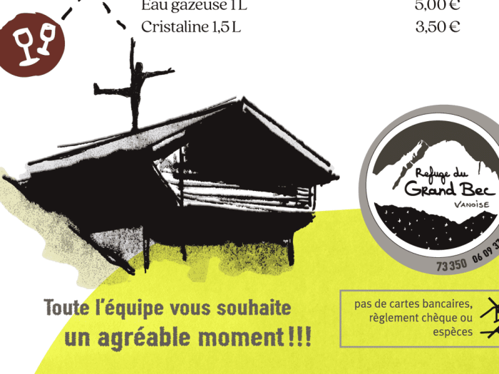 illustration pour le menu du Refuge du Grand Bec par Julie Loomis