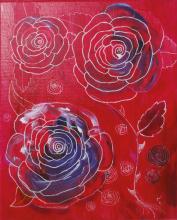 Acrylique et encre sur toile représentant des roses - tableau jul'