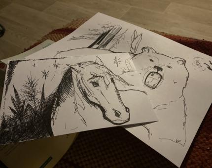 Illustrations Ours, Aigles et Cheval
