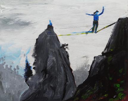 illustration Julie Loomis - acrylique sur bois - Slackline
