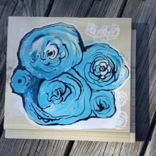 illustration Julie Loomis - médiums divers sur bois - Roses bleues.