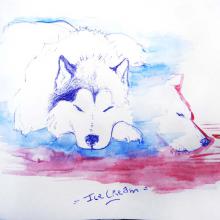Ice Cream, malamute dog - live watercolor