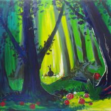 illustration Julie Loomis - acrylique sur toile - Forêt enchantée