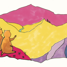 kamishibai d'après Sambouc le Bouquetin - illustration Sambouc et Seguine au loin