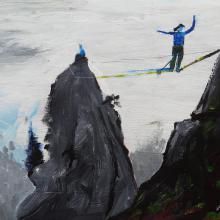 illustration Julie Loomis - acrylique sur bois - Slackline