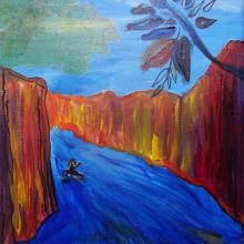 illustration Julie Loomis - acrylique sur toile - Kayak
